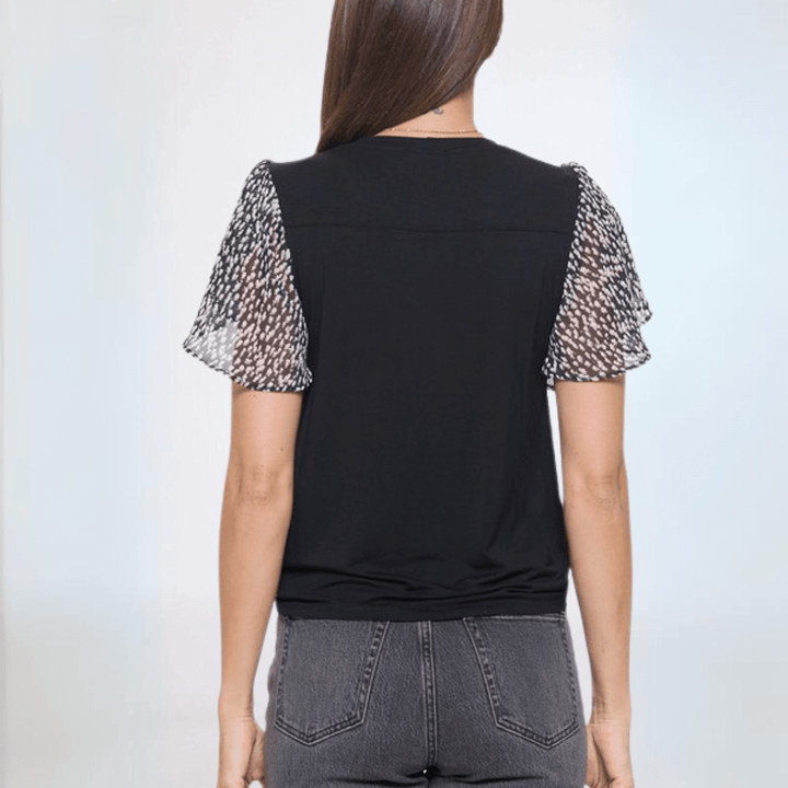 Women's Black Top with Chiffon Tulip Sleeve Made in USA | Classy Cozy Cool Made in America Boutique
