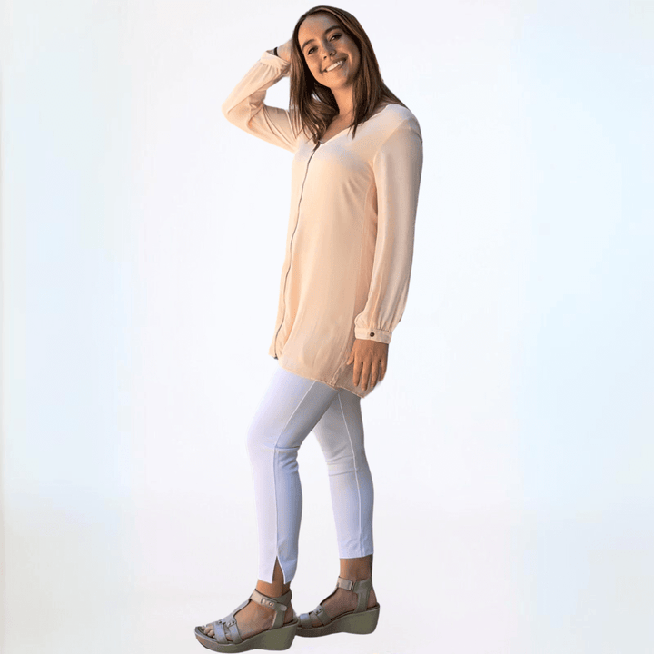 Made in USA Women's Long Sleeve Front Zip V-Neck Reversible Tunic Fully Lined in Coral or Blush Pink | Classy Cozy Cool Made in America Boutique