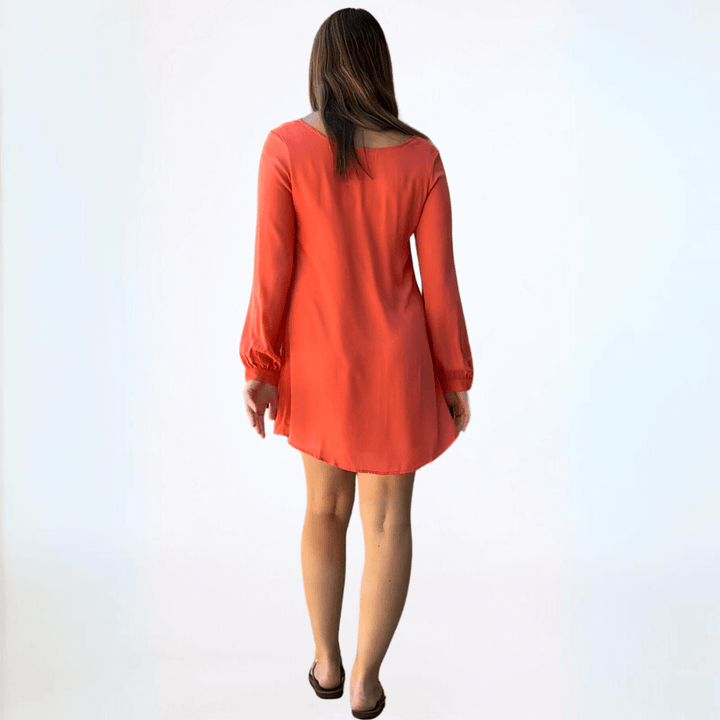 Made in USA Women's Long Sleeve Front Zip V-Neck Reversible Tunic Fully Lined in Coral or Blush Pink | Classy Cozy Cool Made in America Boutique