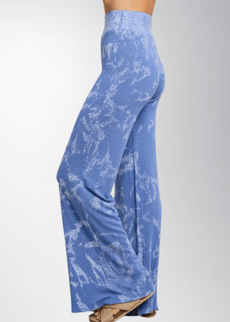 Women's Shades of Blue Tie Dye Wide Leg Pants Made in USA
