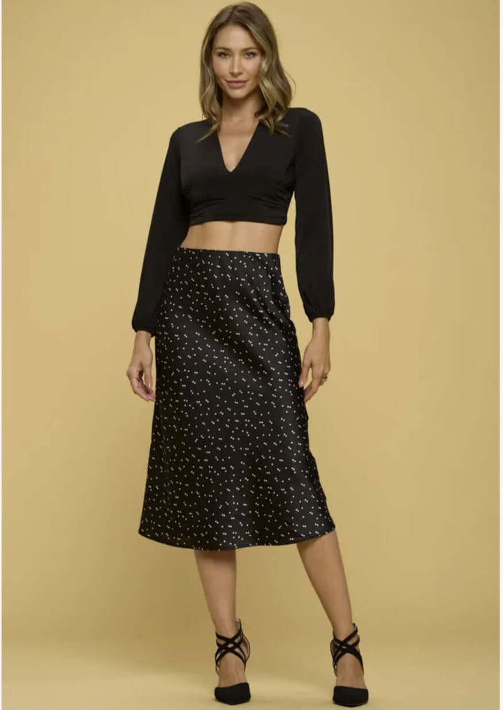 Made in USA | Renee C Style# 4352TP | Ladies Long Sleeve Dressy Black V-Neck Crop Top | Classy Cozy Cool Women's Made in America Clothing Boutique