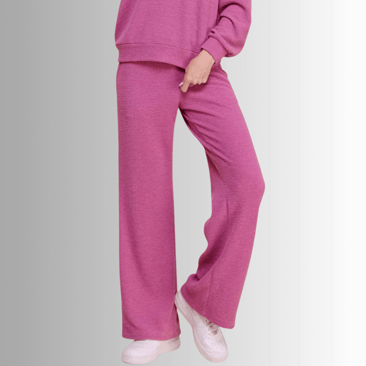 If She Loves Style# ISP1054AR | Ari Pant - Women's USA Made Elastic Waist Casual Knitted Pants in Fuchsia | Classy Cozy Cool Women's Made in America Clothing Boutique