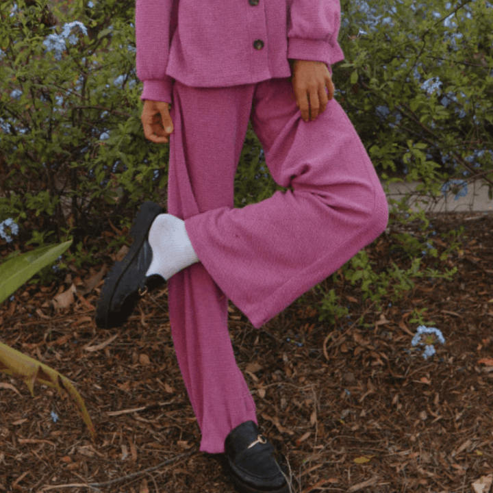 If She Loves Style# ISP1054AR | Ari Pant - Women's USA Made Elastic Waist Casual Knitted Pants in Fuchsia | Classy Cozy Cool Women's Made in America Clothing Boutique