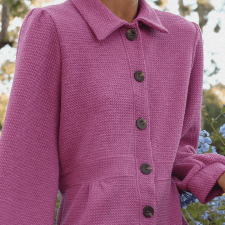If She Loves Style# JK024A | Ari Jacket - Ladies USA Made Button Down Knitted Jacket in Fuchsia | Classy Cozy Cool Women's Made in America Boutique