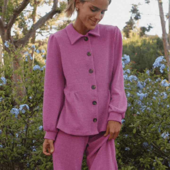If She Loves Style# JK024A | Ari Jacket - Ladies USA Made Button Down Knitted Jacket in Fuchsia | Classy Cozy Cool Women's Made in America Boutique