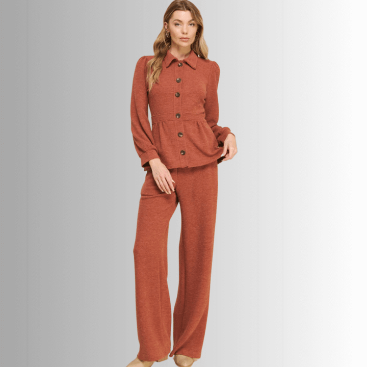 If She Loves Style# JK024A | Ari Jacket - Ladies USA Made Button Down Knitted Jacket in Camel Brown | Classy Cozy Cool Women's Made in America Boutique
