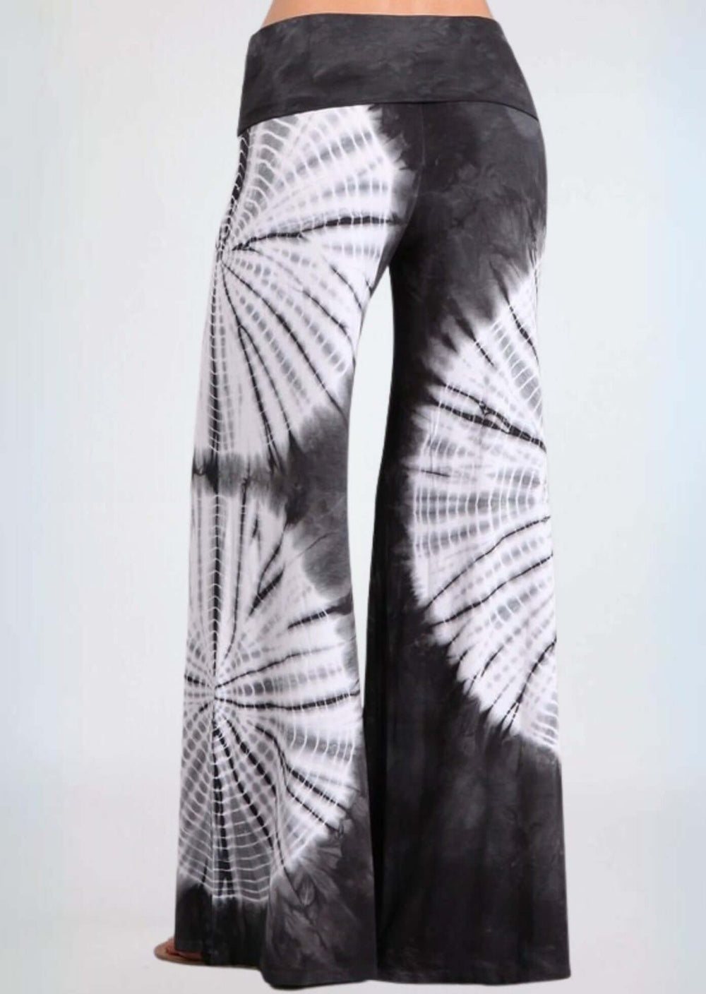 USA Made Women's Charcoal Grey & White Casual Tie Dye Palazzo Pants |  Soft & comfortable design with a wide fold over waistband | Classy Cozy Cool Made in America Boutique