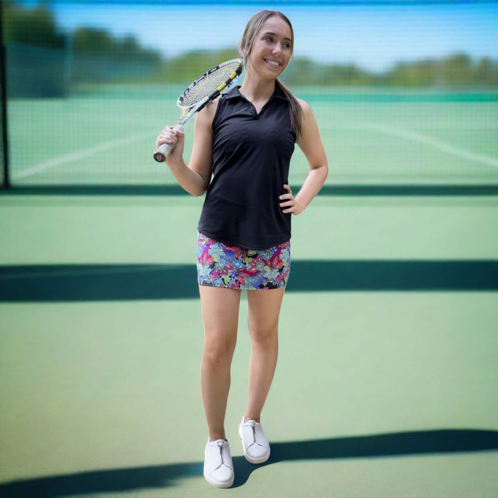 Ladies Active Wear Court Skort in Blooming Bouquet Print by Southwind Apparel | Made in USA | For Golf, Tennis, Pickle Ball, Lunch, Vacation Wear for Spring & Summer | Classy Cozy Cool Women's Made in America Boutique