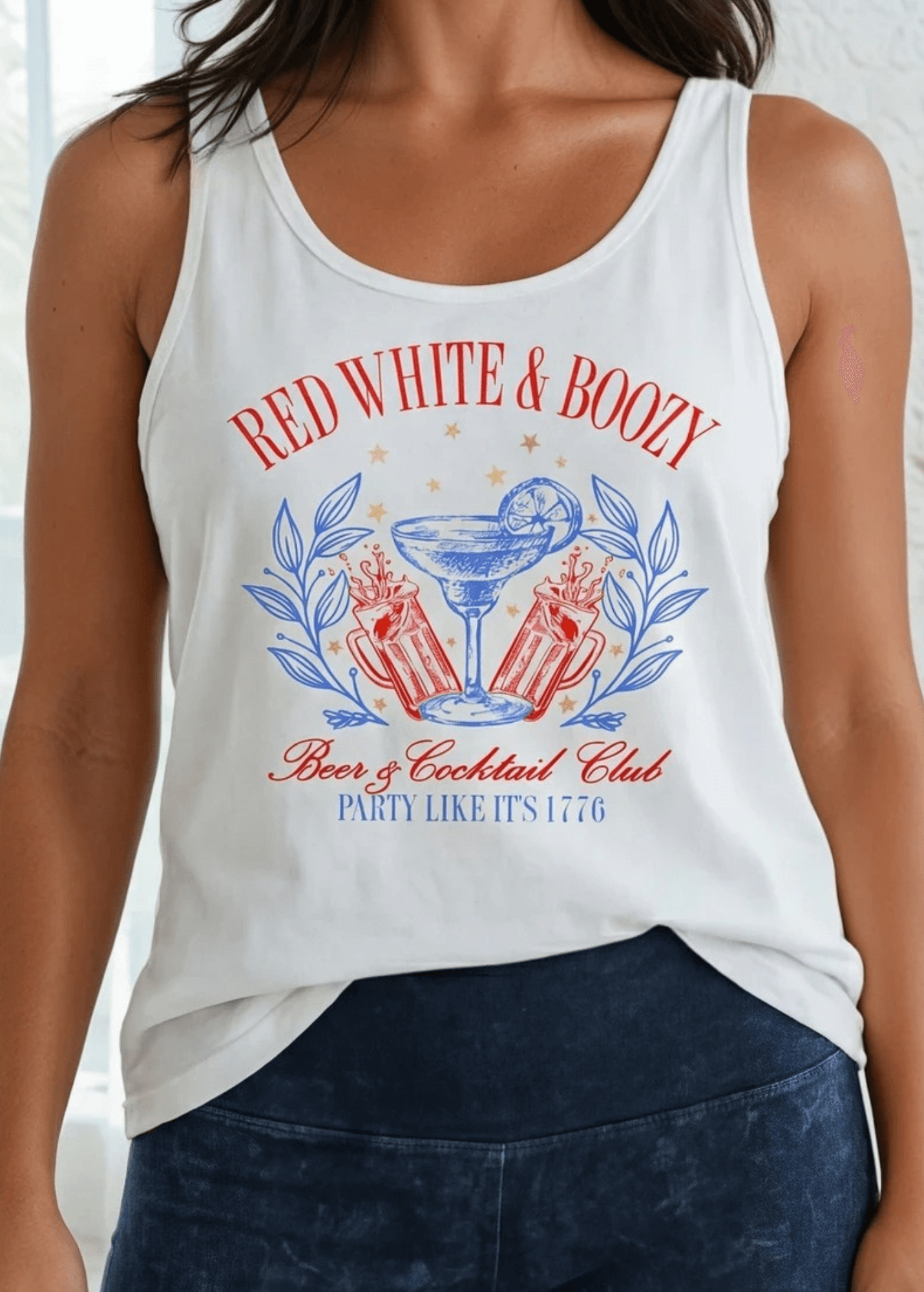 Women's Red White Boozy Graphic Cotton Tank Top Made in USA