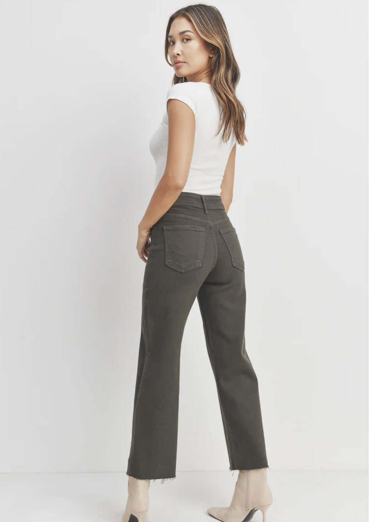 Women's Cropped Dark Olive Sailor Patch Pocket Denim Jeans Made in USA | Just Black Denim Style BP353J | Classy Cozy Cool Women's Made in America Clothing Boutique