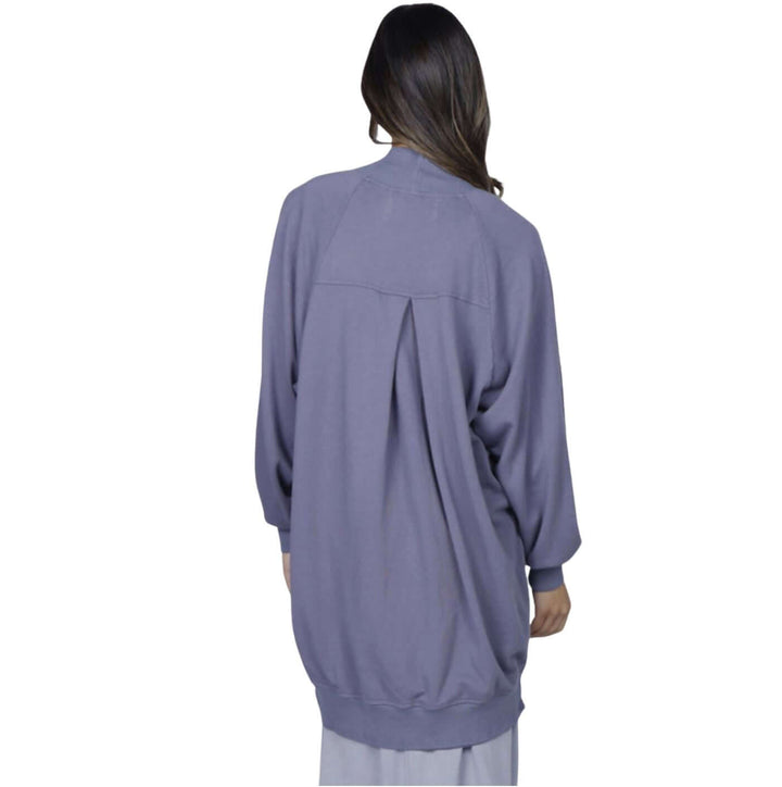 M. Rena Ladies French Terry Open Front Jacket in Indigo with large Pockets | Made in USA | Classy Cozy Cool American Made Boutique Clothing