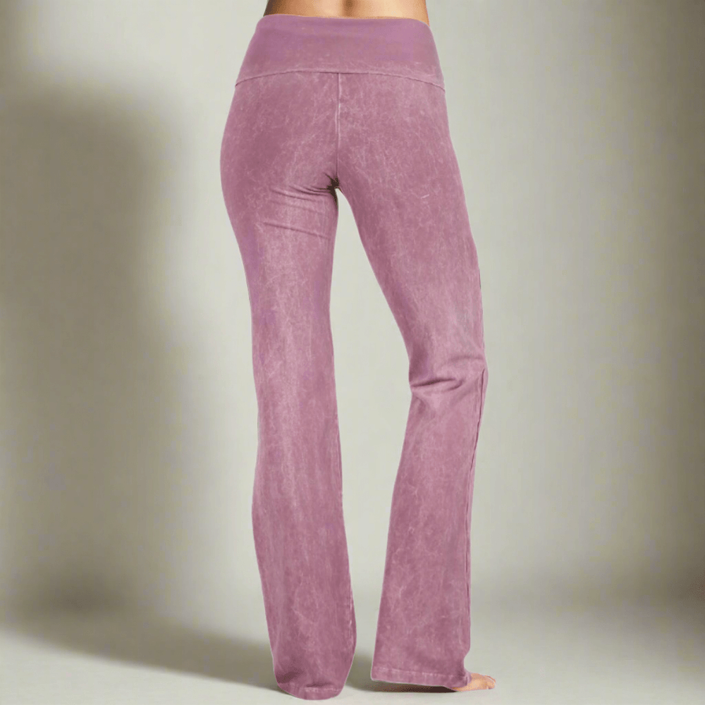 Women's Made in USA Mineral Washed Cotton Bootcut Jeggings with Fold Over Waistband in Dusty Rose | Style C30136 |Classy Cozy Cool Made in America Boutique