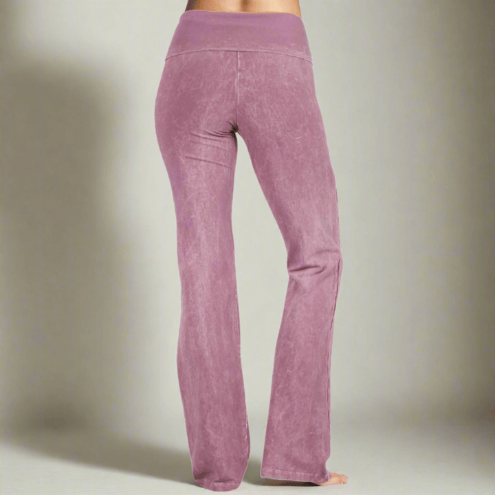 Women's Made in USA Mineral Washed Cotton Bootcut Jeggings with Fold Over Waistband in Dusty Rose | Style C30136 |Classy Cozy Cool Made in America Boutique