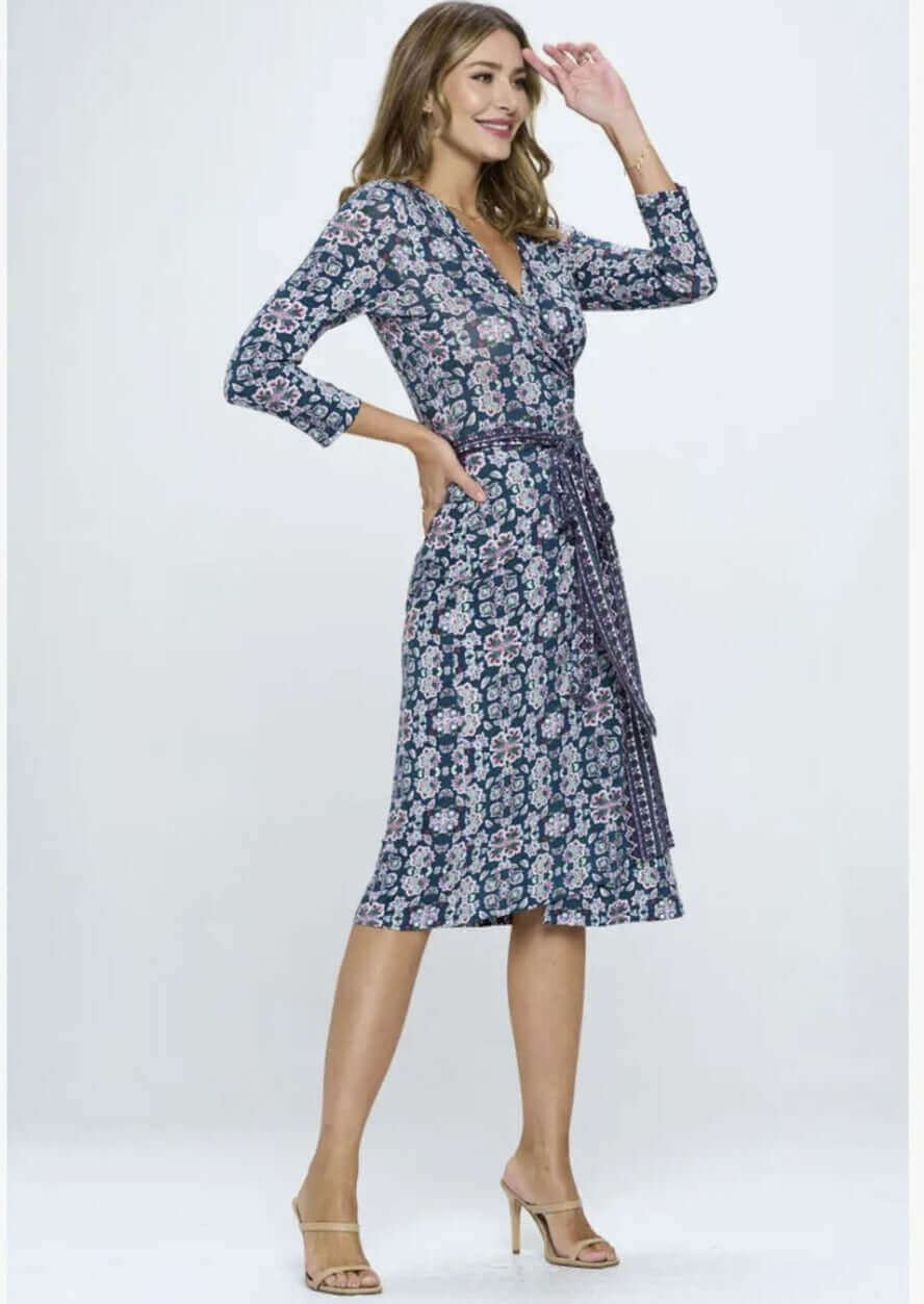 Sophisticated Floral Jersey Wrap Dress Made in USA Plus Size Sophisticated Floral Jersey Wrap Dress Made in USA Plus Size