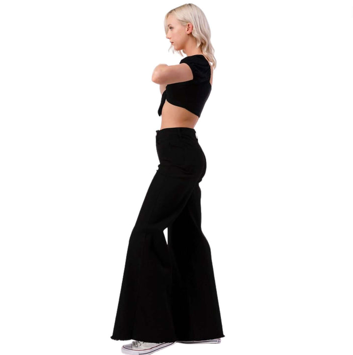 Black O2 Denim 505 High Waist Flare Jeans | Style PW505 | Women's fashion clothing made in the USA | Classy Cozy Cool American Boutique