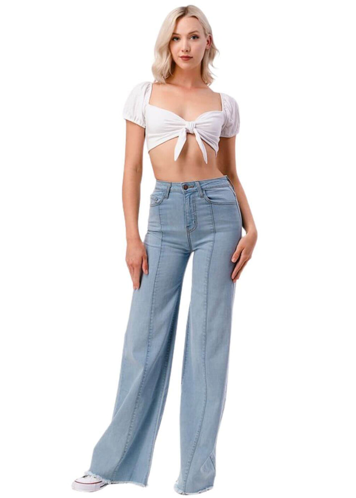 O2 Denim 505 High Waist Flare Jeans in Light Denim | Style PW505 | Women's fashion clothing made in the USA | Classy Cozy Cool American Boutique