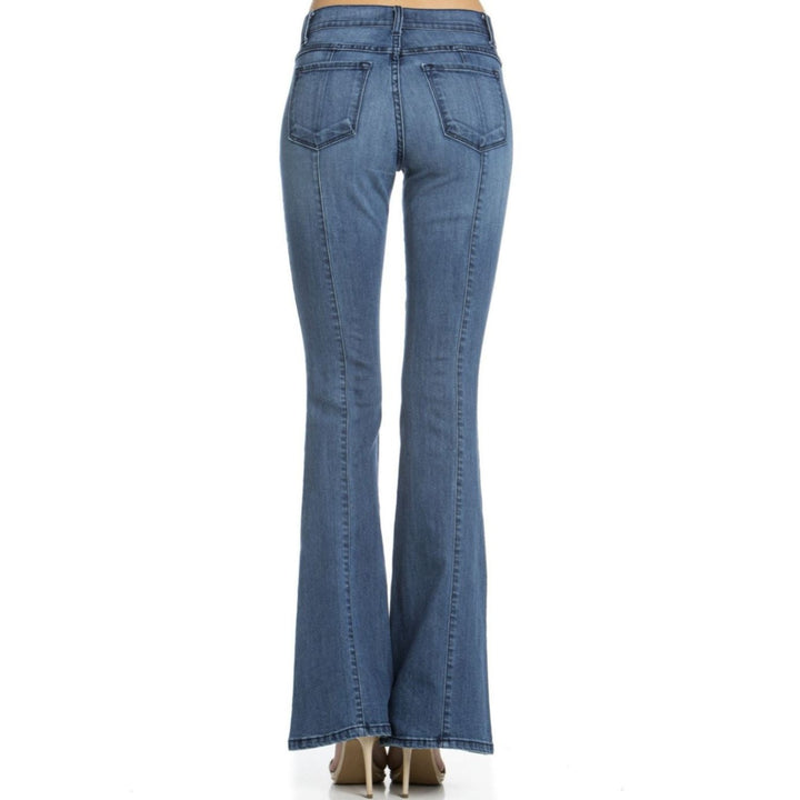 Rumor Has It Front Seam Flared Denim Jeans Medium Wash | O2 Denim Style PF3023 | Made in the USA | Classy Cozy Cool Women’s Clothing Boutique
