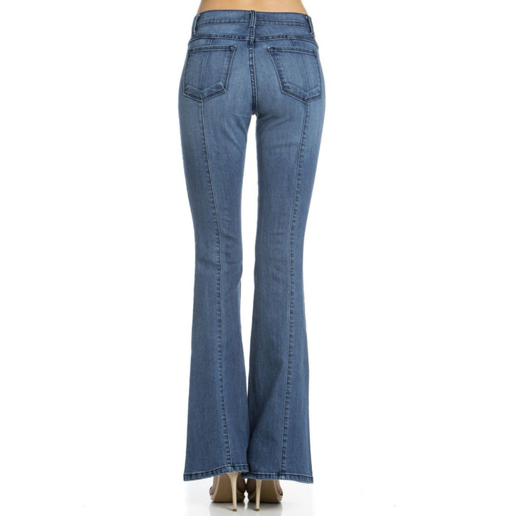 Made in USA Jeans | Rumor Has It Front Seam Flared Denim Jeans Medium Wash | O2 Denim Style PF3023 | Classy Cozy Cool Women’s Clothing Boutique