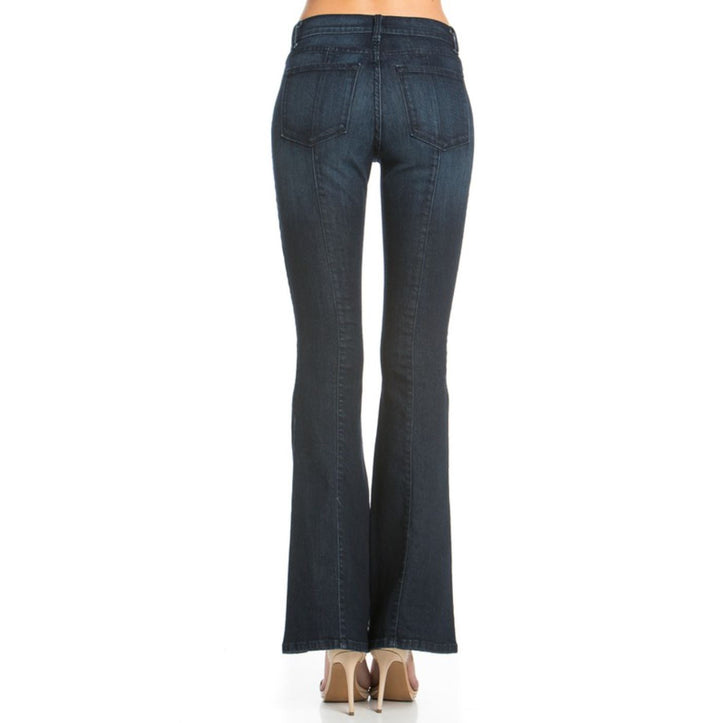 Denim Jeans Made in USA | Rumor Has It Front Seam Flared Denim Jeans Dark Wash | O2 Denim Style PF3023 | Made in the USA | Classy Cozy Cool Women’s Clothing Boutique