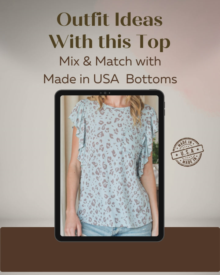 Rachel Animal Print Ruffle Cap Sleeve Top