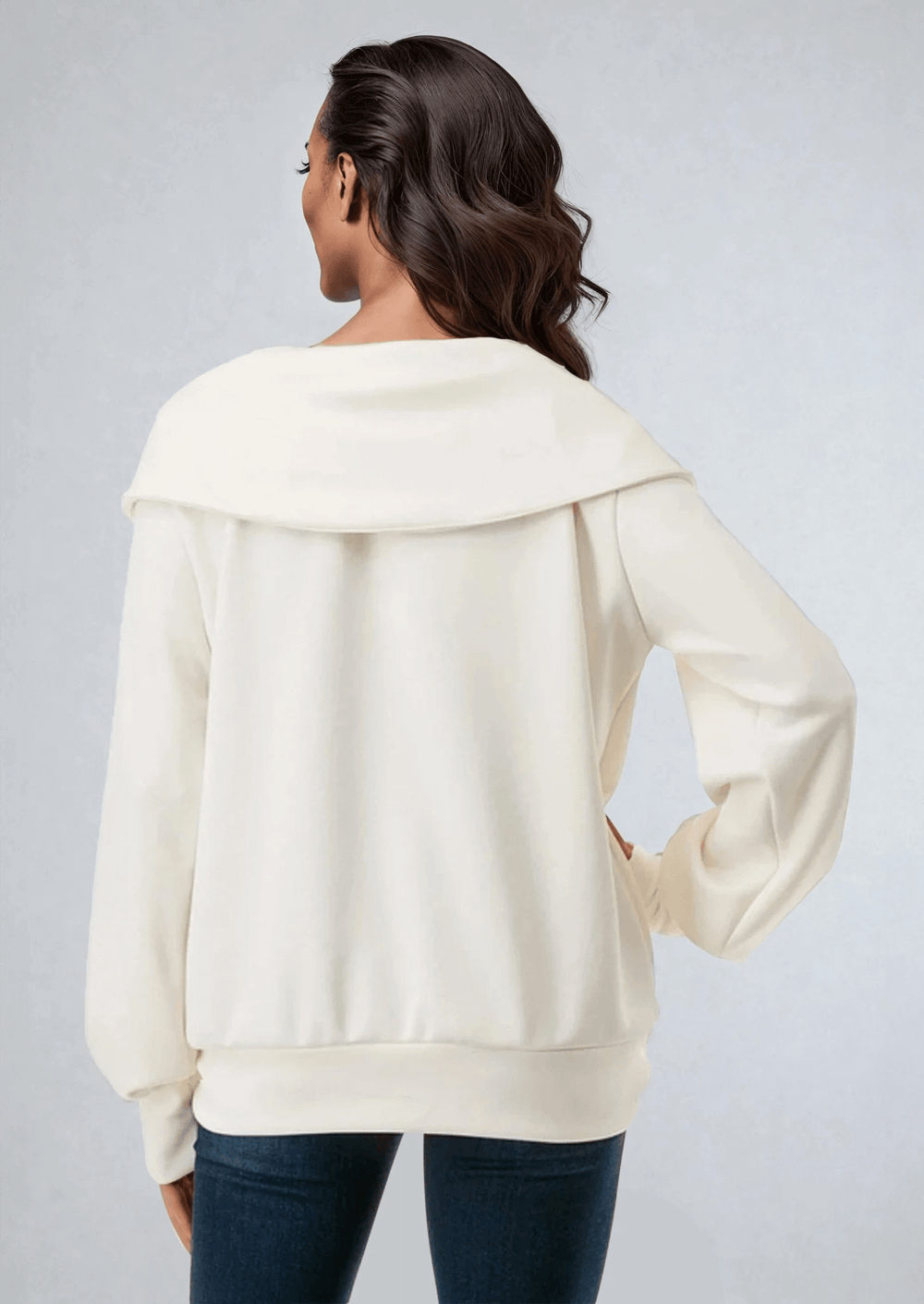 Made in USA Women's Super Soft Scuba Fabric Relaxed Fit Zip Front Jacket with Big Collar and Side Pockets, Material Compares to LuLulemon Scuba Line, Wrinkle, Available in Black and Ivory