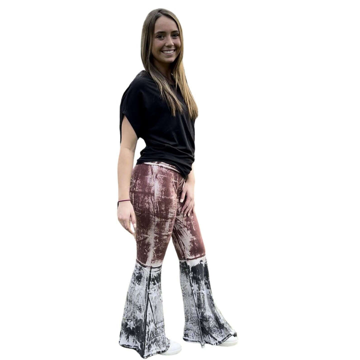 T-Party Ladies Distressed Cotton American Flag Boot Cut Patriotic 4th of July Fold Over Waist Flare Leg Pants | Made in USA | Classy Cozy Cool Women's American Clothing Boutique
