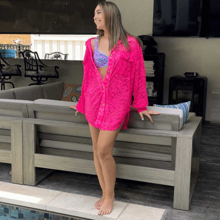 A Vacation Accessory Lace Button Down Shirt - Clearance Final Sale
