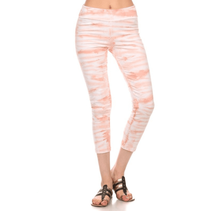 Apricot Tie Dye Capri Leggings | Style# C30461 | Made in USA with USA Made Fabric | Classy Cozy Cool American Boutique