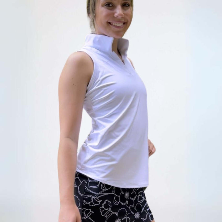 Proudly Made in USA Ladies Pebble Beach Sleeveless Top in White | Perfect for Golf, Tennis, Pickleball or Every Day Wear | Classy Cozy Cool Women's Made in America Boutique