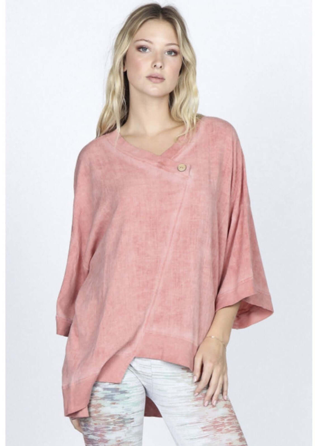 USA Made Ladies Oversized Asymmetrical Hemline Tunic Top with Kimono Style Sleeves in Sienna Color | Classy Cozy Cool Women's Made in America Clothing Boutique