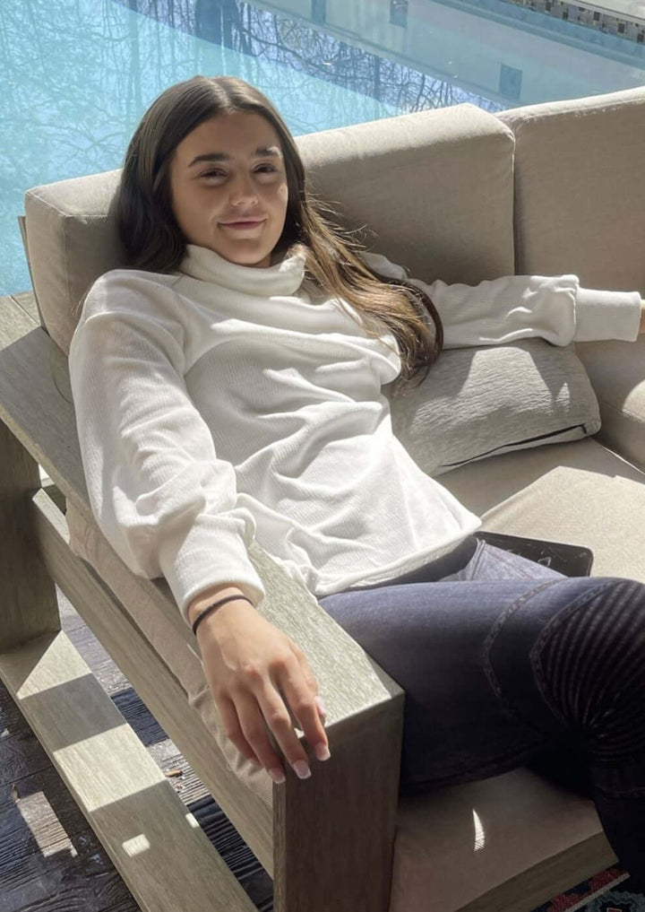 Brand: If She Loves | Glitz White Chenille Turtle Neck Cropped Sweater | Style IST1271 | Made in USA | Classy Cozy Cool Women's Clothing Boutique