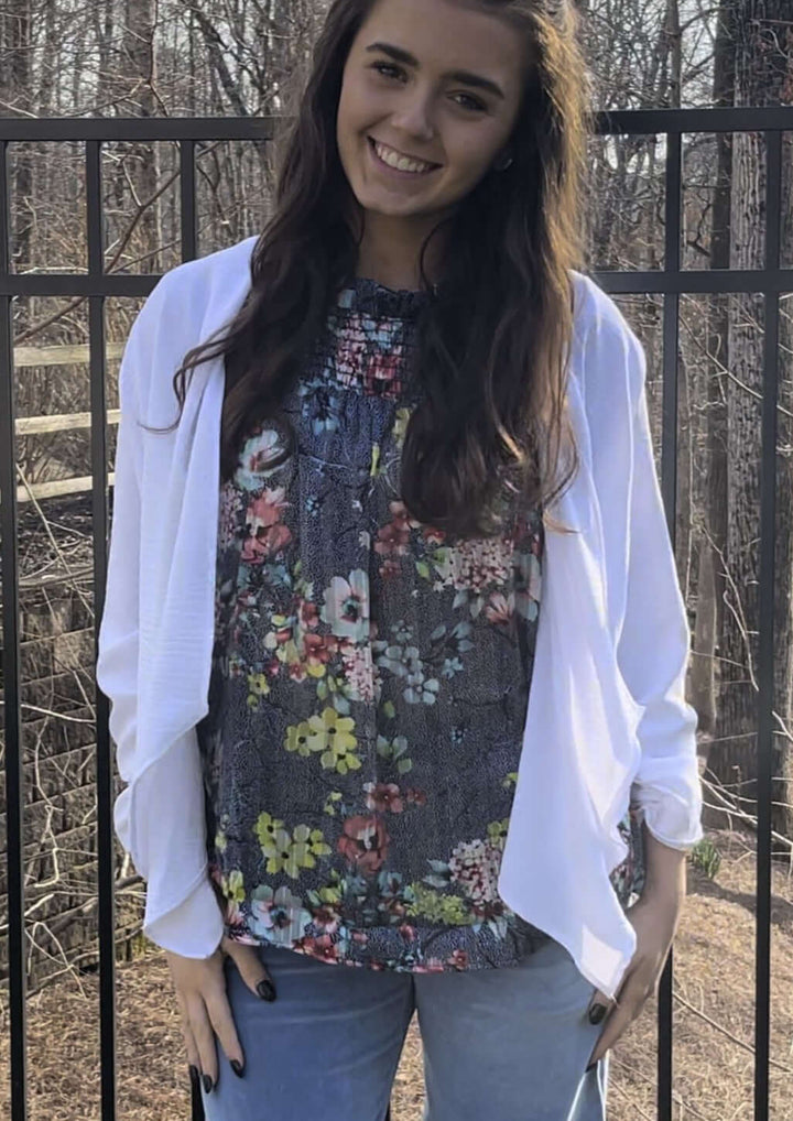 USA Made Ladies White Open Front Light Weight Cardigan | Classy Cozy Cool Women's Made in America Boutique