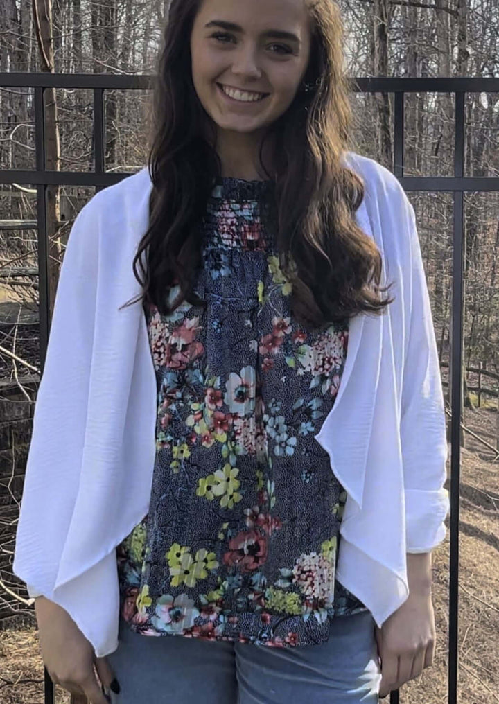 USA Made Ladies White Open Front Light Weight Cardigan | Classy Cozy Cool Women's Made in America Boutique