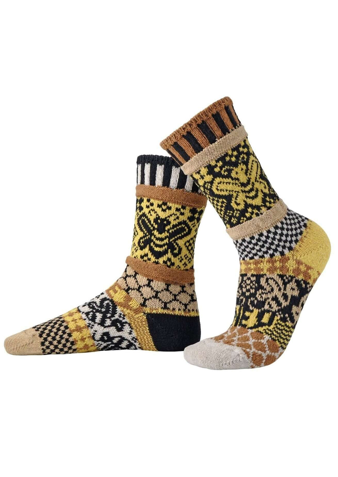 Solmate Socks HONEY BEE Knitted Crew Socks Proudly Made USA | These socks are delightfully mismatched & so very comfortable. American Made Clothing