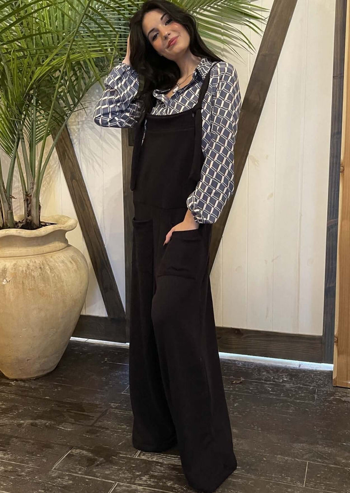 Bucket List Style# R5076 Ladies French Terry Casual Overall Slouchy Jumpsuit with Adjustable Straps  | Made in USA | Women's Made in America Boutique