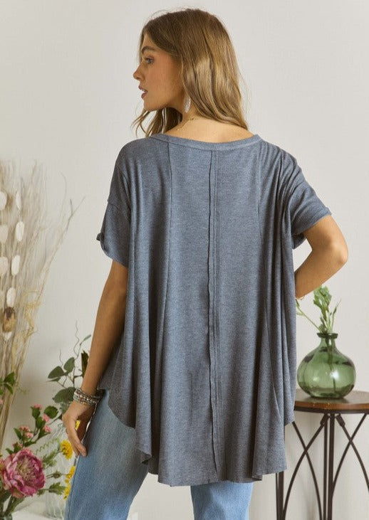 Adora V-Neck Oversized Navy Baby Doll Cut Tee Made in USA | Classy Cozy Cool Boutique Women's Made in America Boutique