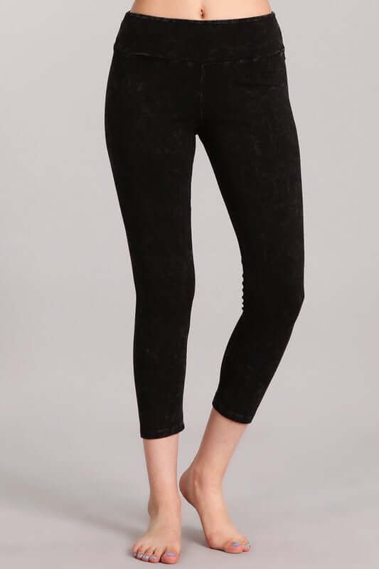 Chatoyant Mineral Washed Capri Leggings with Wide Waist Band | Style# C30461 | Made in USA with USA Made Fabric | Classy Cozy Cool American Boutique