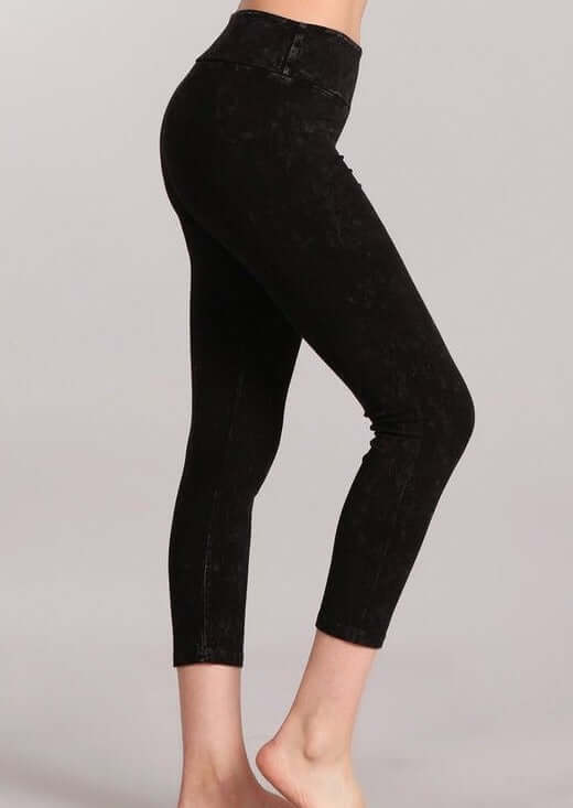 Chatoyant Mineral Washed Capri Leggings with Wide Waist Band | Style# C30461 | Made in USA with USA Made Fabric | Classy Cozy Cool American Boutique