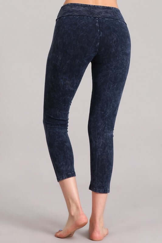 Chatoyant Mineral Washed Capri Leggings with Wide Waist Band | Style# C30461 | Made in USA with USA Made Fabric | Classy Cozy Cool American Boutique