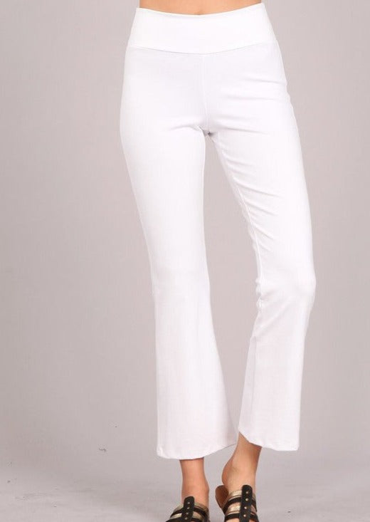 Brand: Chatoyant | Ladies White Ankle Length Tummy Control Stretchy Pants, Slim Fit, Mid-High Rise | Made in USA | Classy Cozy Cool Women's American Clothing Boutique