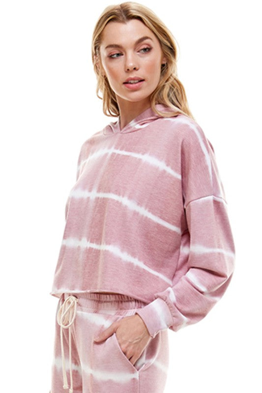 USA Made Ladies Lightweight Sweatsuit.  Light Mauve Tie Dye Striped Jogger Set. Classy Cozy Cool Boutique: where everything is made in America.