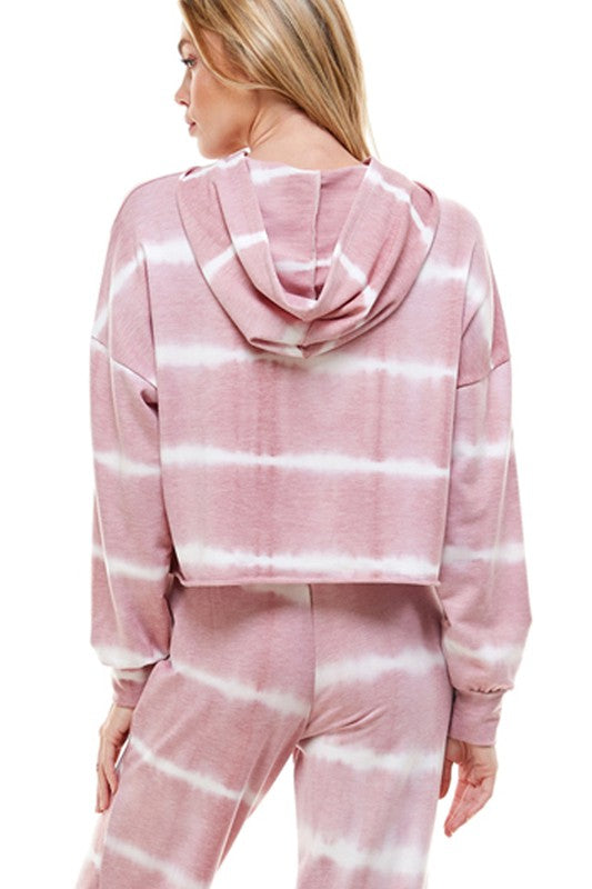 USA Made Ladies Lightweight Sweatsuit.  Light Mauve Tie Dye Striped Jogger Set. Classy Cozy Cool Boutique: where everything is made in America.