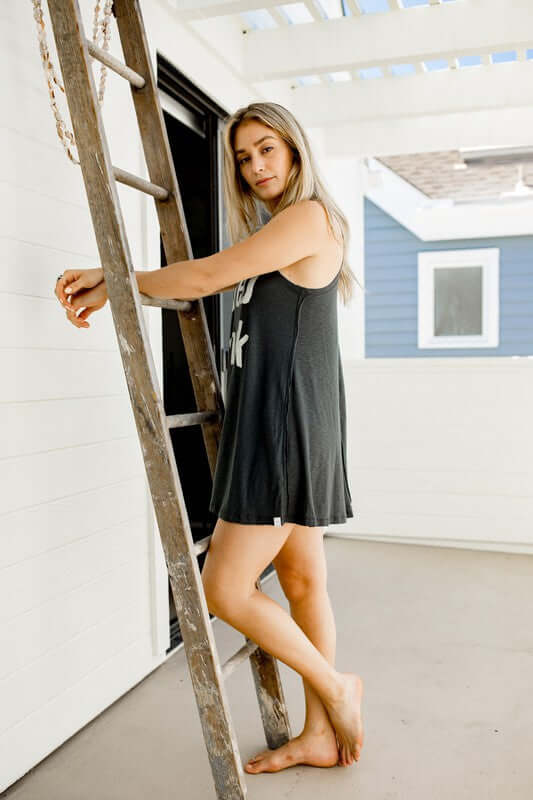 Sleepaholik Graffiti Sleeper Tank Dress Made in USA with Fabric Made in USA | Light and luxurious tank dress | Classy Cozy Cool American Boutique