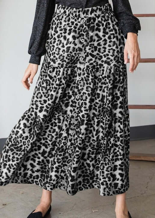 Proudly Made in USA This trendy maxi skirt features a button detail in the front and the elastic waistline combines comfort and style | Women's Made in America Boutique