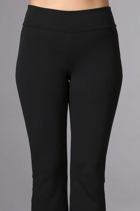 Chatoyant Black Capri Stretch Pants with Slight Bell Flare & Back Pockets | Style# P30687 | Made in USA | Classy Cozy Cool American Boutique