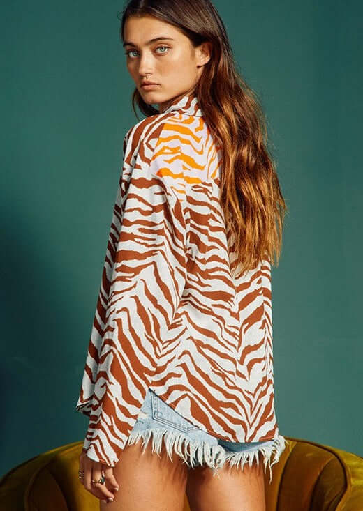 Bucket List Ladies Animal Print Color Block Contrast Button Down Top | Style# T1684  | Made in USA | Classy Cozy Cool Boutique | American Made