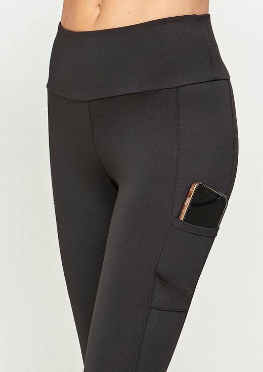 USA Made Ladies Black Activewear Leggings with Cell Phone Pocket for Exercise, Yoga & More | Classy Cozy Cool Women's American Clothing Boutique