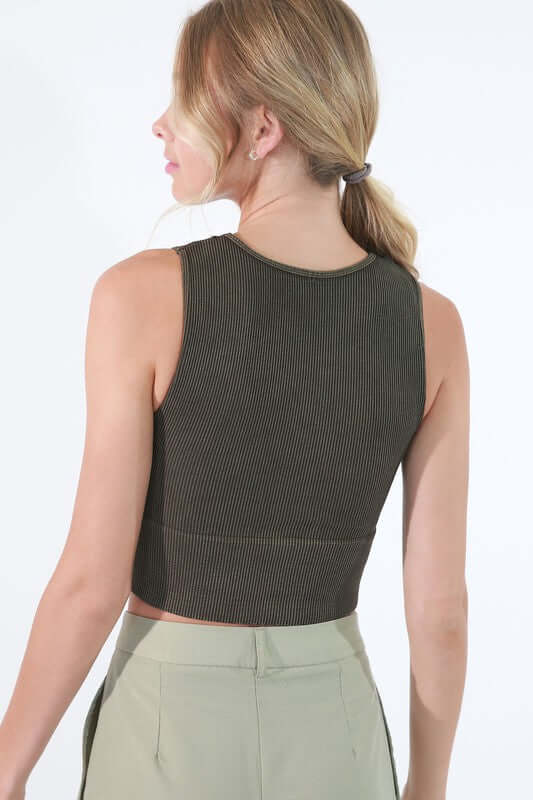 Niki Biki Ladies Plunge V-Neck Ribbed Cropped Tank Bra Top in Vintage Sweet Peach Color | Style#  NS8192 | Made in USA | Made in America Women's Clothing Boutique