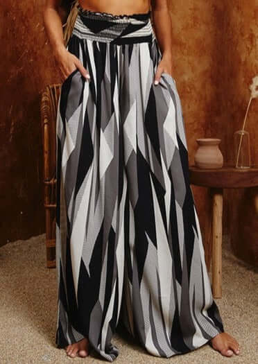 Geometric Print Wide Leg Palazzo Pants - Clearance Final Sale