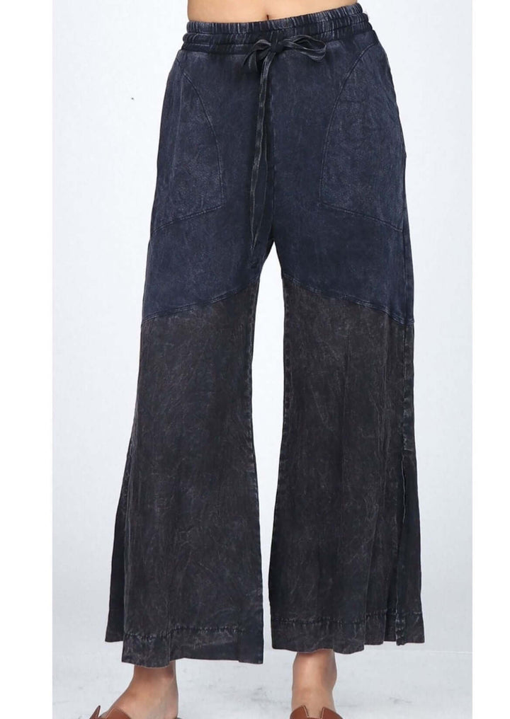 M. Rena Style# S4979 Ladies Luxury Cotton and Linen Wide Leg Terry Lounge Pants | Made in USA | Women's Fine Clothing Made in America | Color: Obsidian